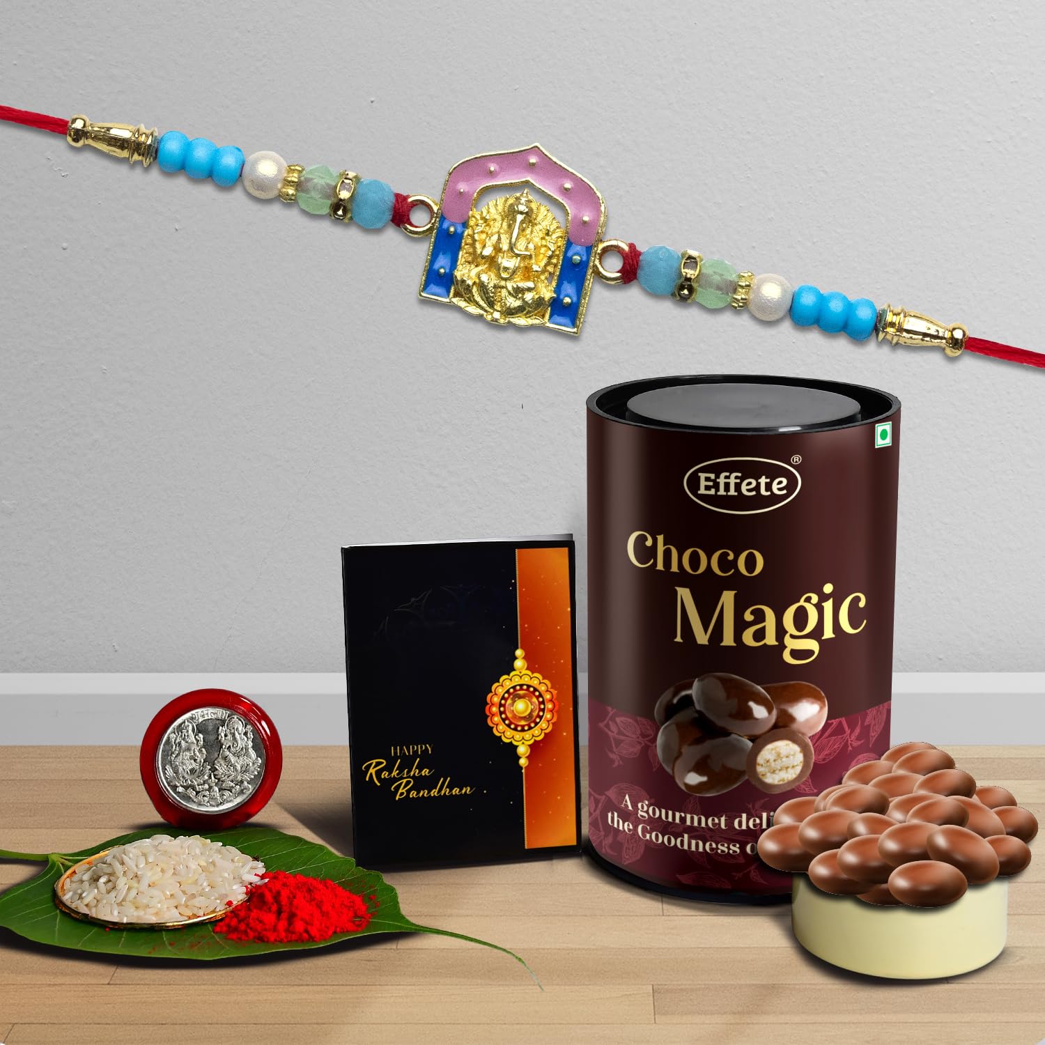 DeoDap Multicolor Bracelet/Rakhi (K1_56_P32) & Chocolate Peanuts | stylish sober pearl rakhi| | rakhi and chocolate for brother | rakhi gift chocolate for brother | rakhi with gift |-image-12