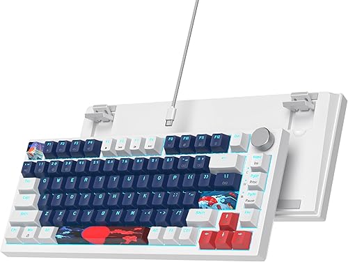 Teclado mecánico 75% para juegos, teclado de montaje en junta con cable, 82 teclas, teclado intercambiable en caliente, perilla retroiluminada RGB,
