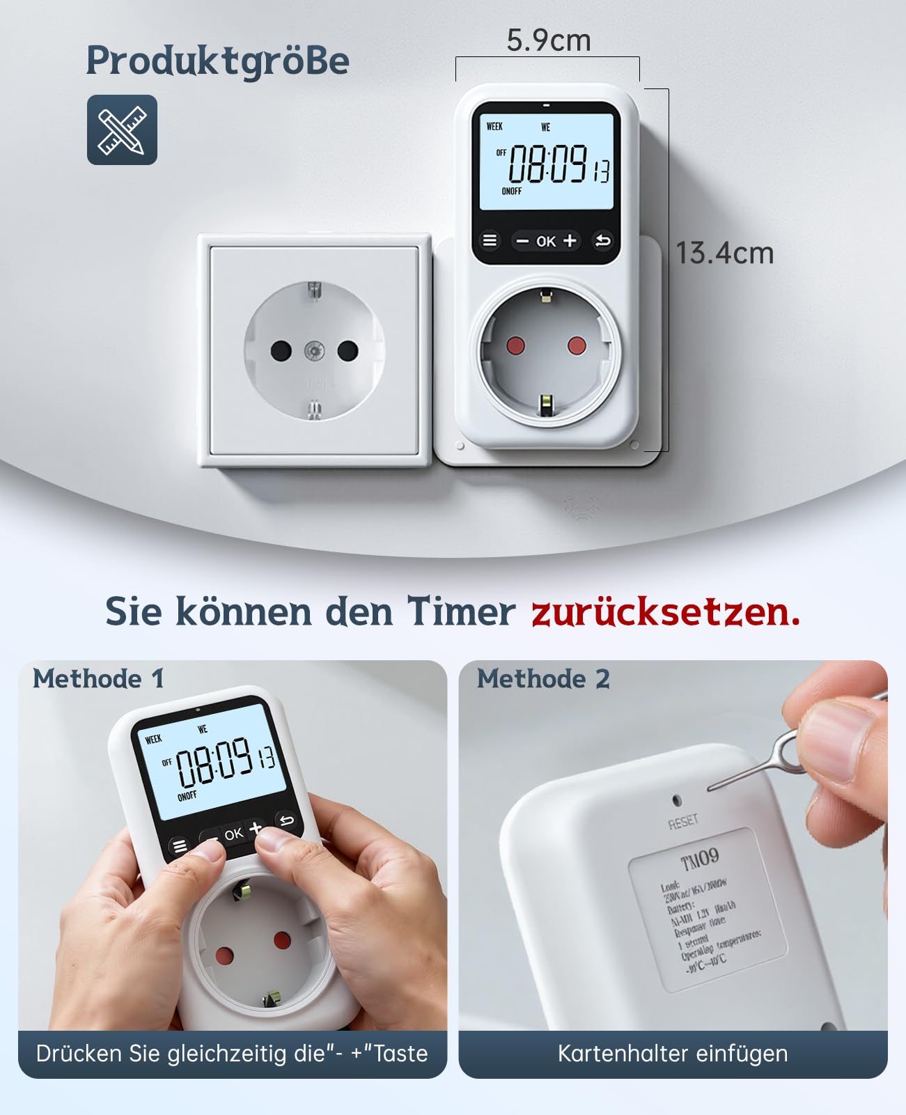 Zeitschaltuhr Steckdose Digital, 18 Programmierbare Sekundengenau Countdown Timer Steckdose mit Hintergrundbeleuchtung, für Innen Einbruchschutz Aquarium 16A 3680W (2)