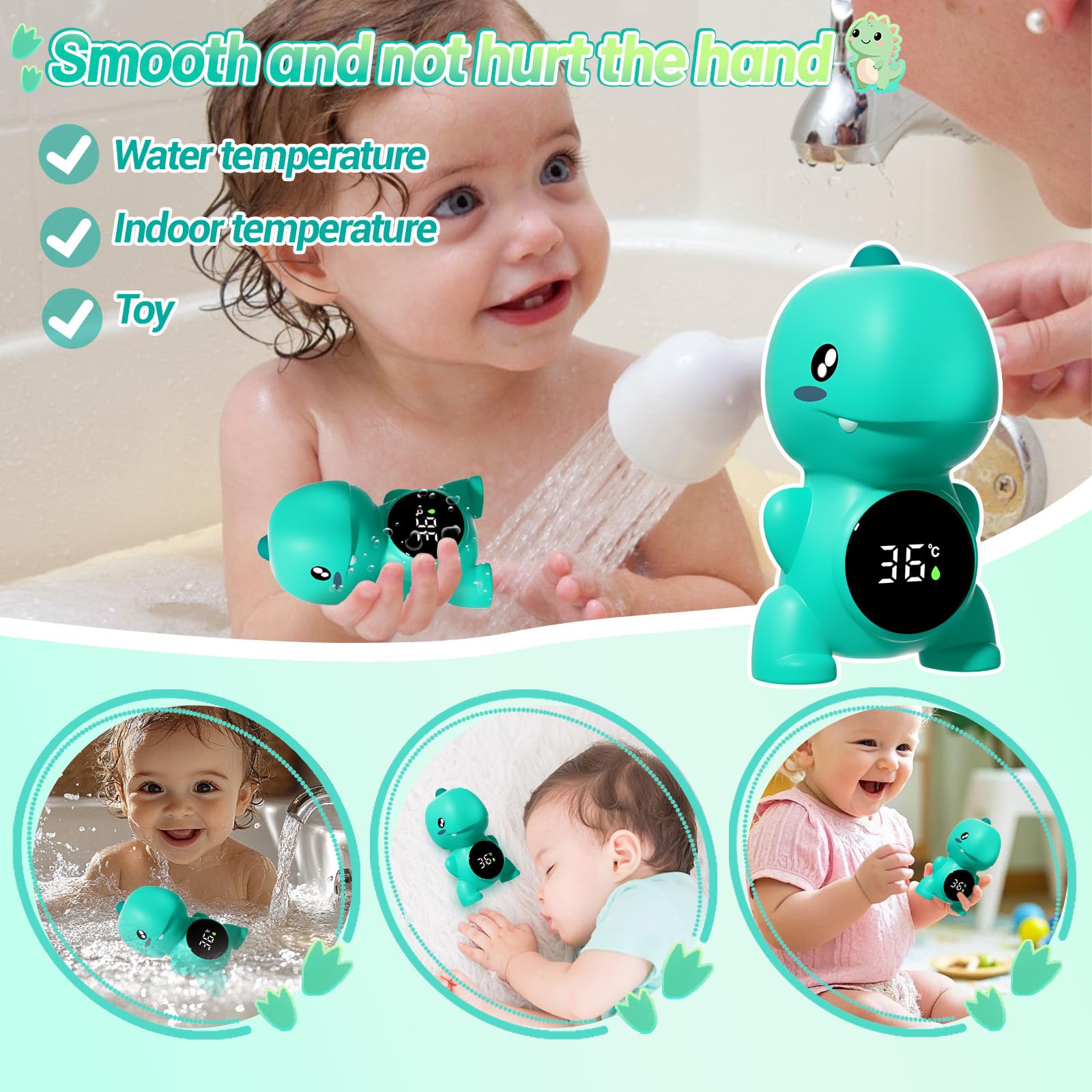 Termómetro de Baño para Bebé con Forma de Dinosaurio,Sin BPA,Termómetro Digital LED para Bañera de Bebé,Sensor de Temperatura de Baño para Niños,Pantalla Precisa,Flotante