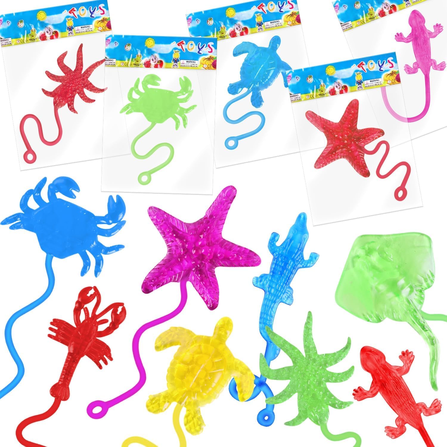VEYLIN Sticky Hands, 30PCS Stretchy Sticky Marine Animal Toys Party Bag Fillers for Kids Classroom Rewards Goodie Assorted Colours