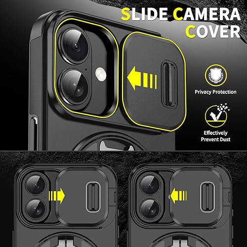 Miniatura 2 de Dteck Funda para iPhone 17 (6.3 pulgadas, versión 2025) a prueba de golpes con cubierta deslizante para cámara, soporte de anillo giratorio,