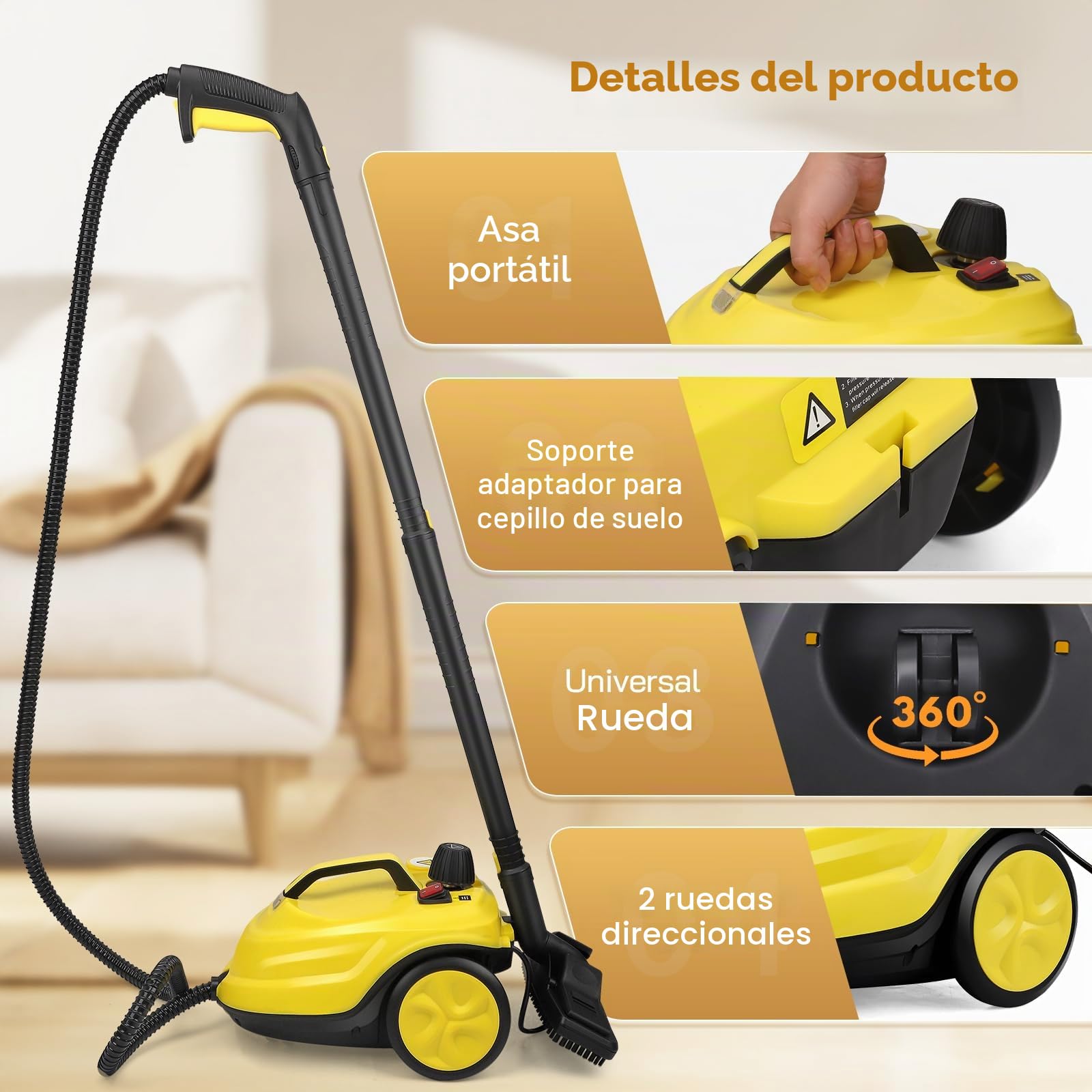 Limpiador a Vapor, 2100W Vaporeta Limpieza Hogar, Rápido a 320 °F, Depósito 2L, Presión 5 bar,Vaporeta Limpieza Hogar Potente para Muebles de Cocina, baño, Automóvil, Piso y Sofá