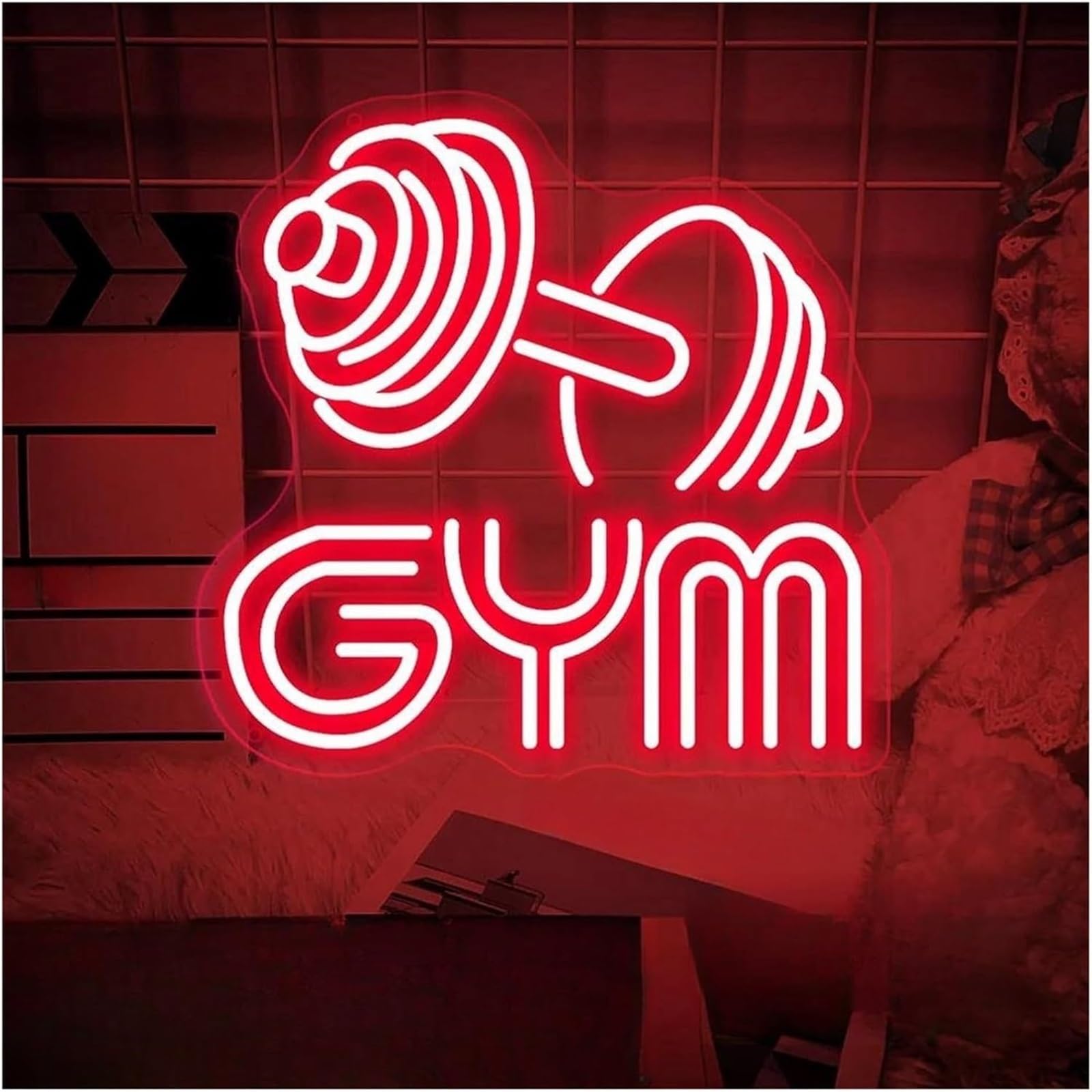 Per insegna al Per neon palestra di sollevamento pesi, decorazione murale con bilanciere(Une)