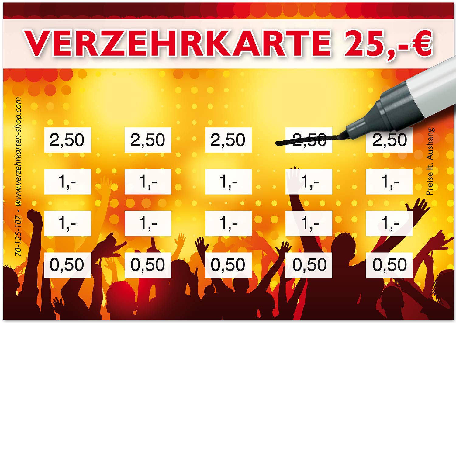 250 Verzehrkarten DIN A7, Gesamtwert 25 Euro, praktische Alternative zu Wertmarken, für Vereine, Gastronomie etc., einfaches bargeldloses Bezahlen