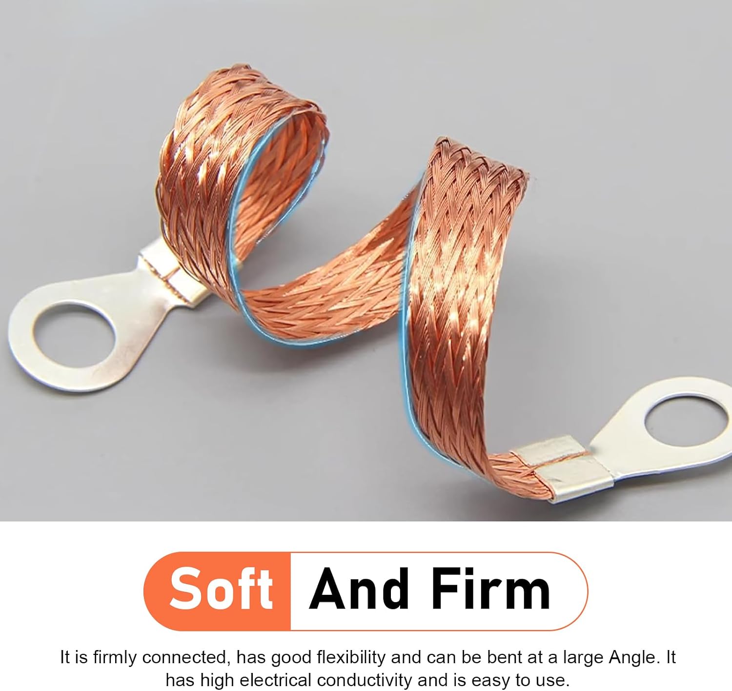 5 PCS Car Ground Wires, 2 Sizes Copper Braided Grounding Strap, Flexible Ring Terminal Distribution Box Jumper Cable, Universal High Conductivity Engine Wire for Cars (Gold)