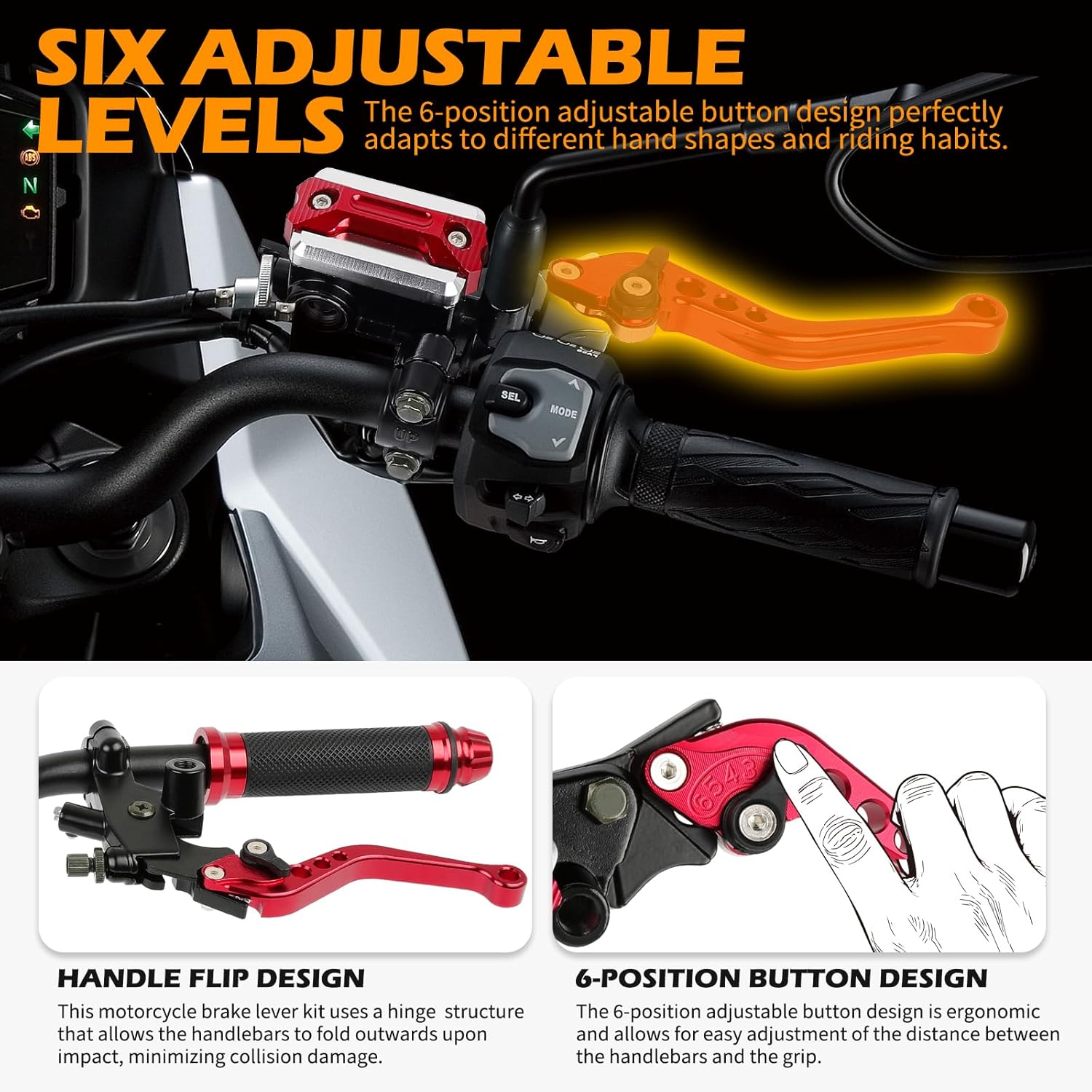 DREAMIZER Universal 7/8" 22mm Motorcycle Handlebar Brake Master Cylinder Clutch Levers CNC Left & Right Set + Hand Grips Compatible with Harley Honda Kawasaki Yamaha Suzuki (Red)