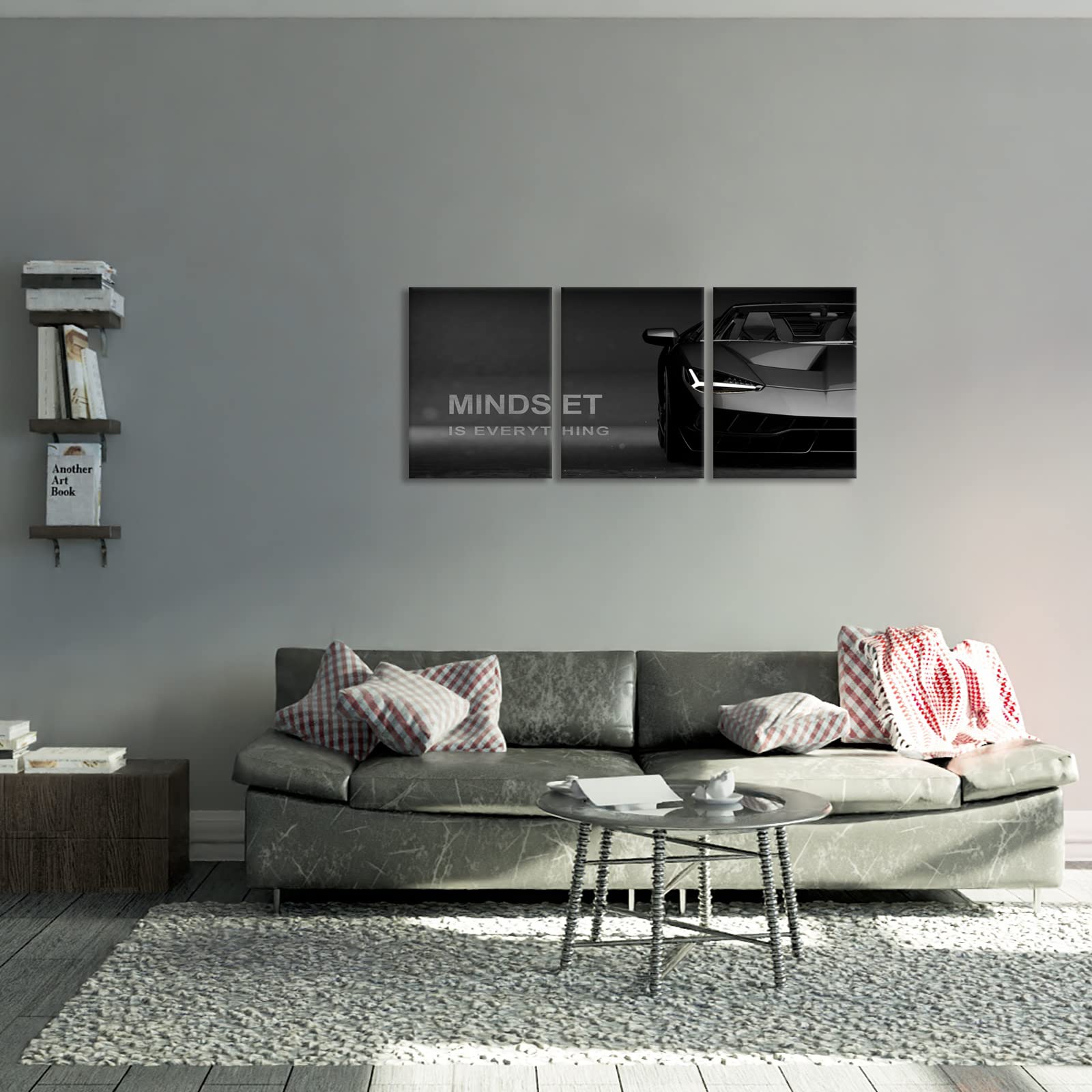 KAWAHONE Motywacyjne płótno sztuka ścienna Lamborghini plakaty wydruki przedsiębiorca - Mindset is Everything-Office Decor zestaw łatwy do powieszenia - 50 cm szer. x 61 cm wys. x 3 szt