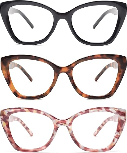 Miniatura 2 de JM Paquete de 3 lentes de lectura de ojo de gato de gran tamaño para mujer, estilo Oprah moderno con bloqueo de luz azul