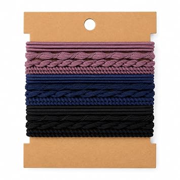 Elm City Direct 12pcs Hair Tie Bracelets, Boho Hair Ties, Hair Ties for Women, Elastic Hair Ties, Hair Bands for Ponytails Black, Navy, Purple