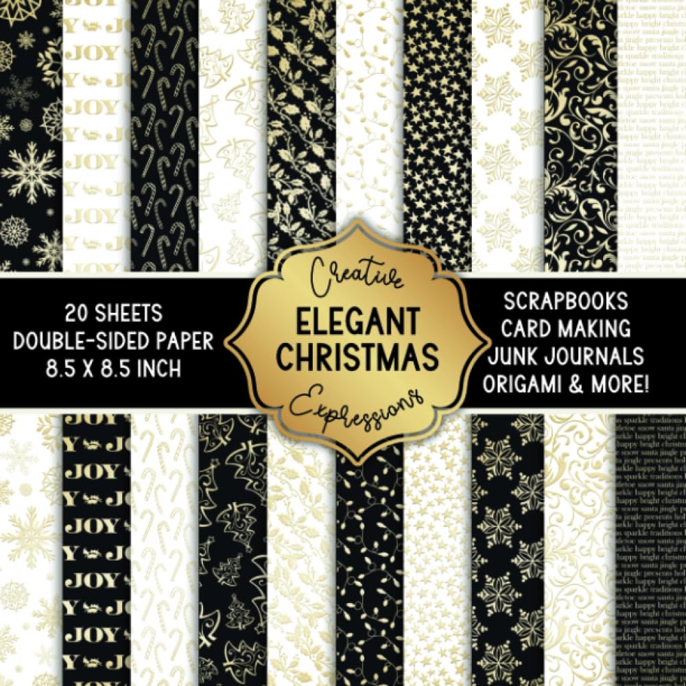 Elegant Christmas Patterned Double-Sided Craft Paper, 8.5" Square: Decorative Specialty Paper for Scrapbooks, Junk Journals, Origami, Cardmaking