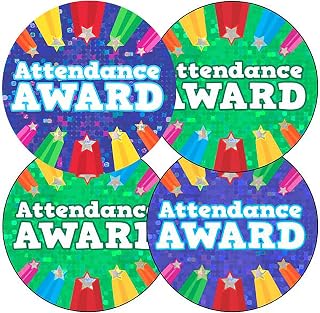 175 Holographic Sparkly Mixed Attendance Award Childrens Pupils Motivational Reward Stickers 37mm Primary Teaching Services