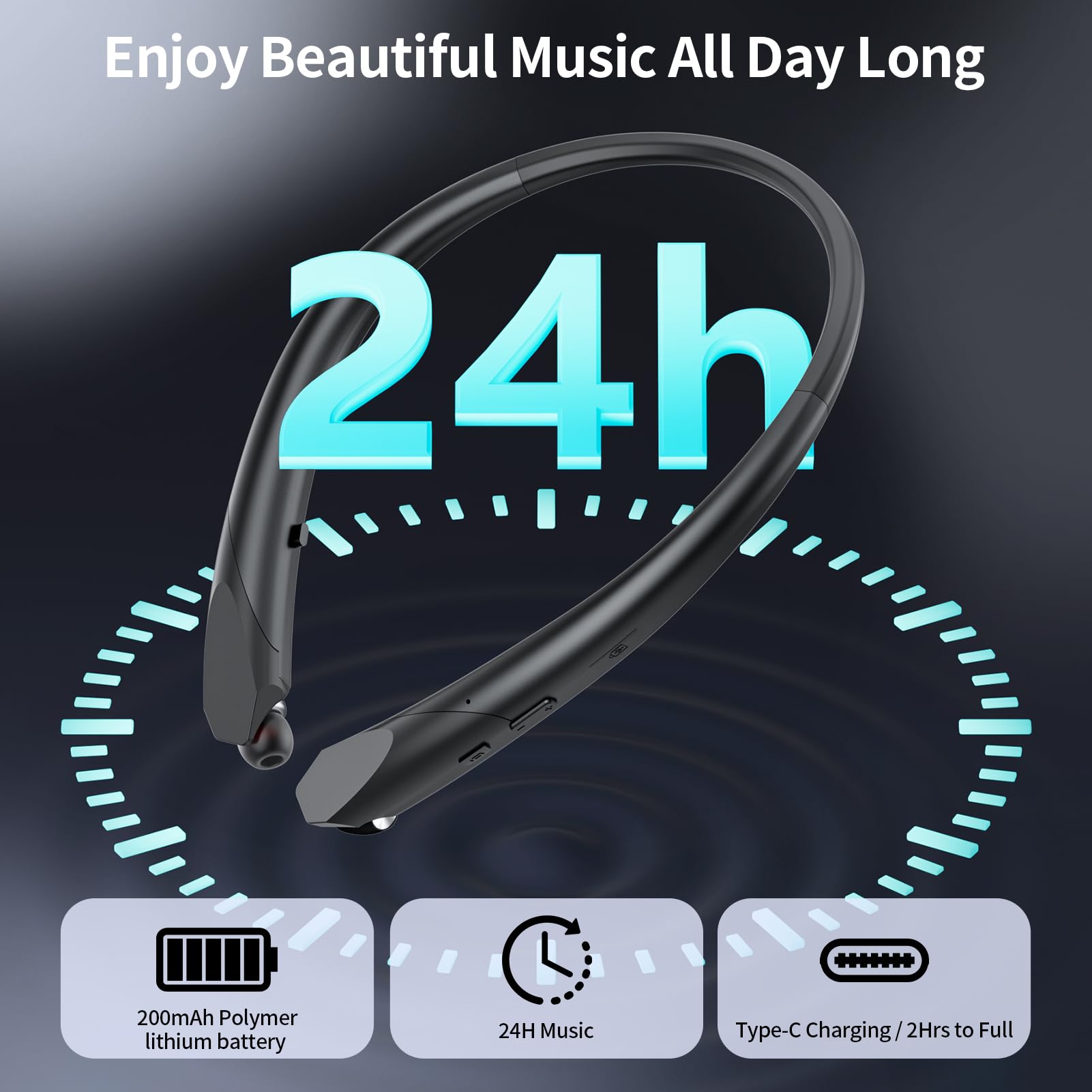 Cuffie Bluetooth retrattili con archetto da collo, cuffie wireless con microfono, auricolari IPX5 a prova di sudore, 22 ore di riproduzione e doppia connettività per sport, corsa, allenamento