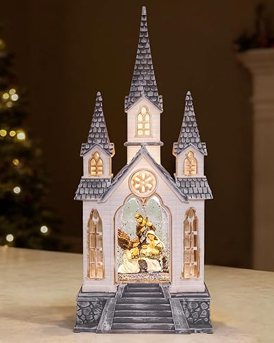 Globo de Nieve Grande de Iglesia Navideña con Belén que se Ilumina, Globo de Nieve con Música, Globos de Nieve Blancos de Navidad de 9.84" para