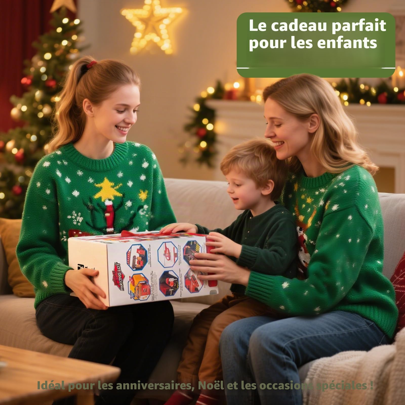 5 Etages Garage pour Enfants, Parking Jouet avec 12 Voitures et 1 Hélicoptère, Camion de Pompiers Jouet avec Ascenseur, Lumière et Son, Cadeaux pour Enfants de 3 4 5 6 7 8 9 Ans