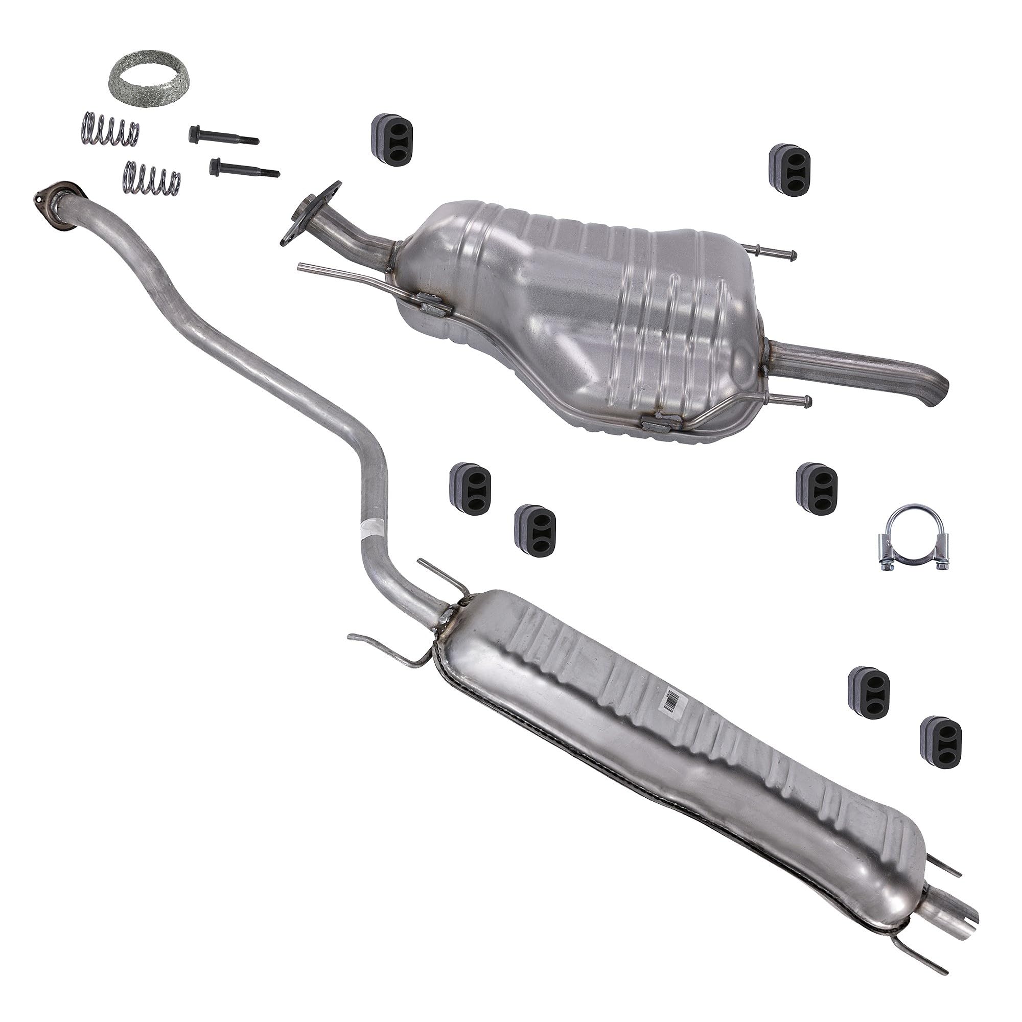 ATEC Germany Silenciador de escape 1x Silenciador central, 1x Silenciador trasero, 1x abrazadera, 7x tope, 2x muelle, 2x tornillo, 1x junta compatible con OPEL ZAFIRA A (T98)