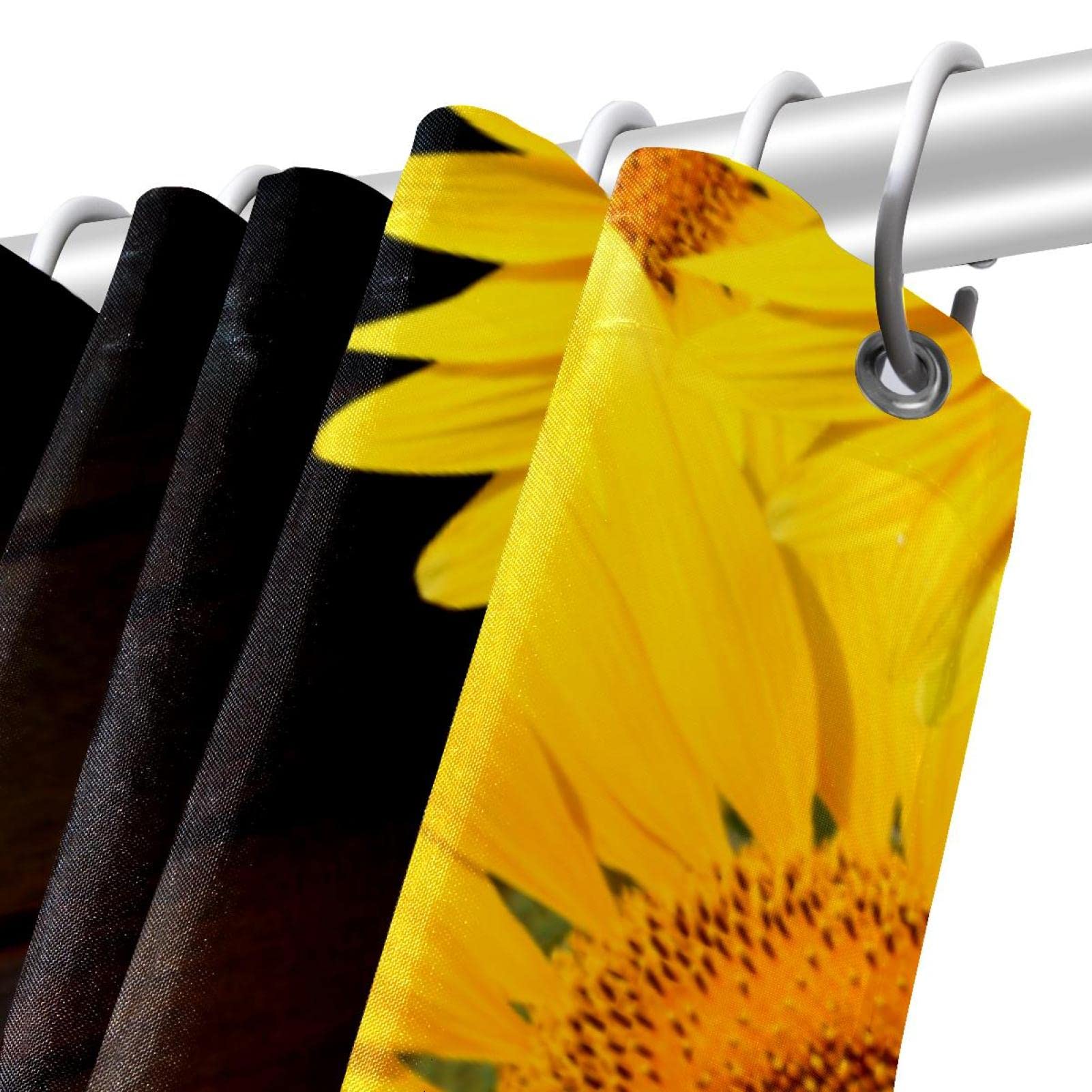 Tenda Da Doccia Con Girasoli - Set 183x183 Cm - Tessuto Impermeabile Con 12 Ganci Inclusi - Stampa Floreale Gialla Per Bagno