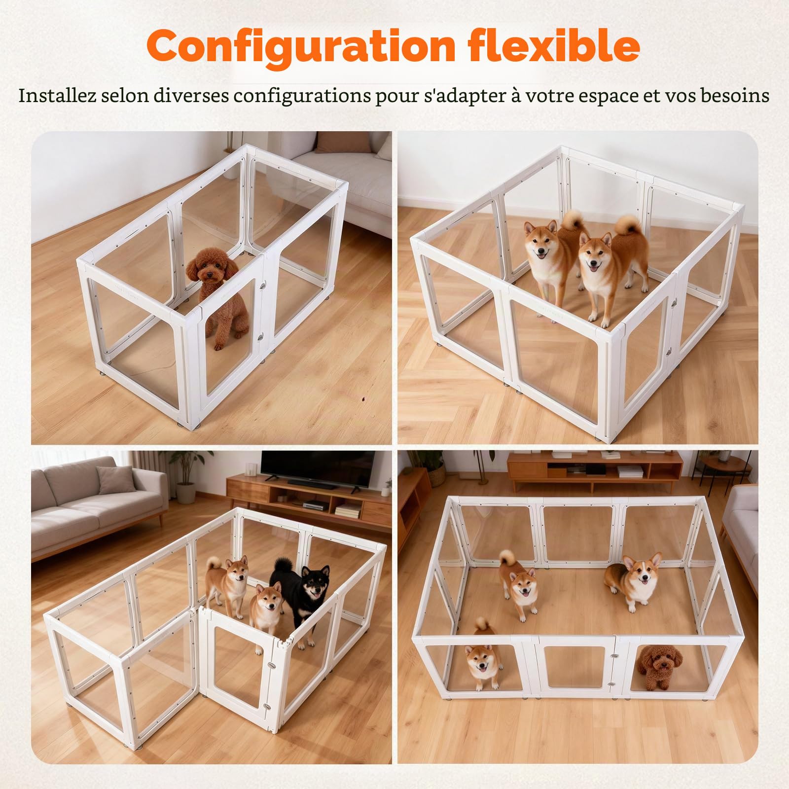 10 Panneaux Parc pour Chien,Parc Transparent pour Animaux de Compagnie de 60cm,pour intérieur et extérieur avec Porte verrouillable pour enclos pour Chiens/Chats/Lapins (152 * 102 * 61CM)
