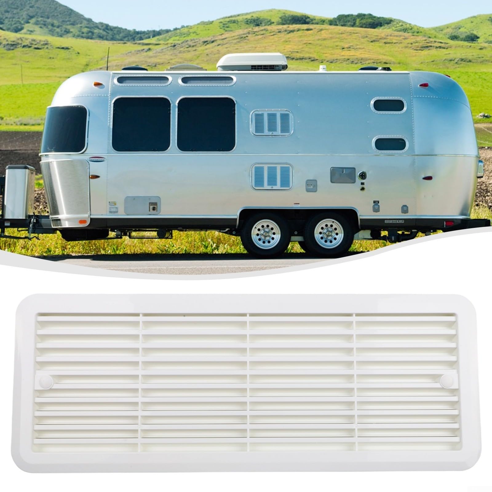 Rejilla de montaje para rejilla de ventilación de nevera de autocaravana, 483 mm x 186 mm, ABS resistente a la intemperie, rejilla de flujo de aire para caravana y autocaravana (62445480) (blanco) — view 2