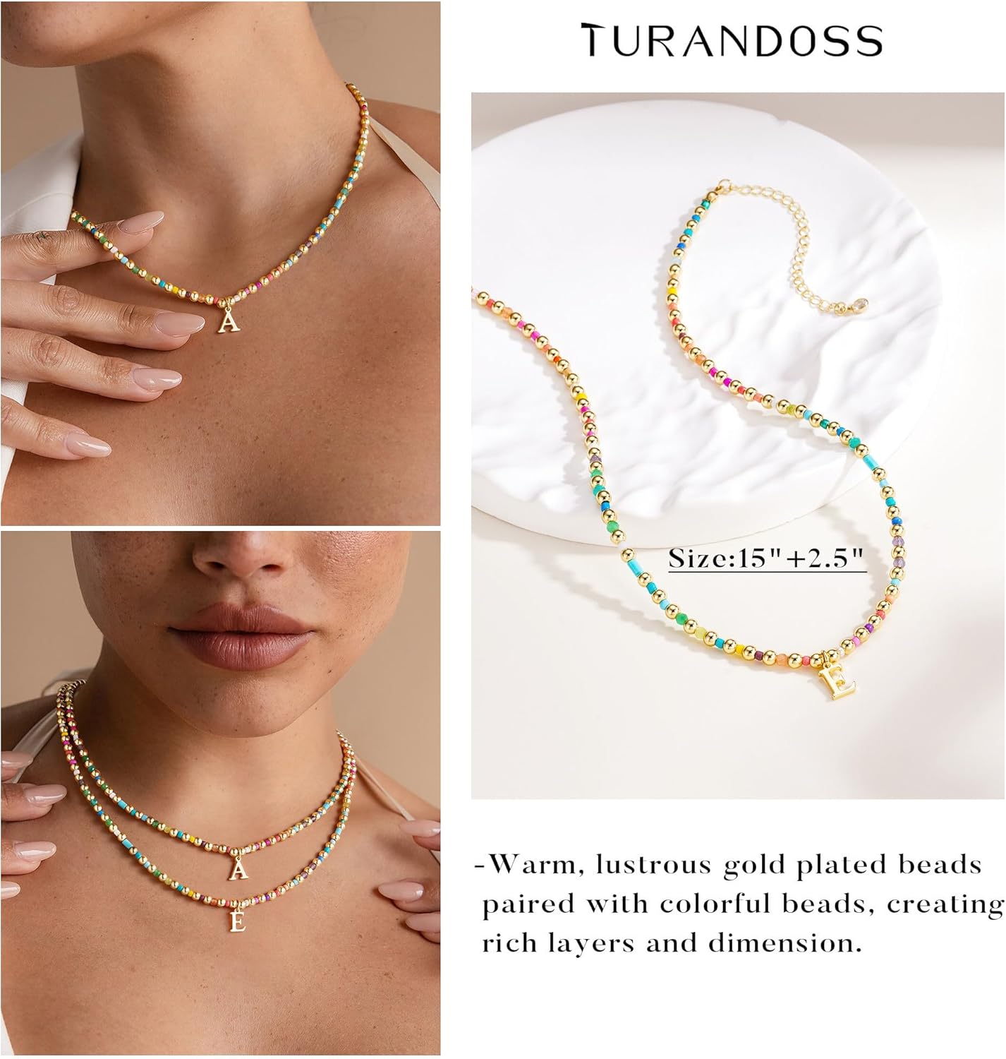 Turandoss Colorful Beaded Initial Necklaces for Women Trendy, Dainty 14K Gold Plated Beads Initial A-Z Colorful Beaded Pendent Necklace Birthday Personalized Friendship Jewelry Gifts for Women Girls - Image 5