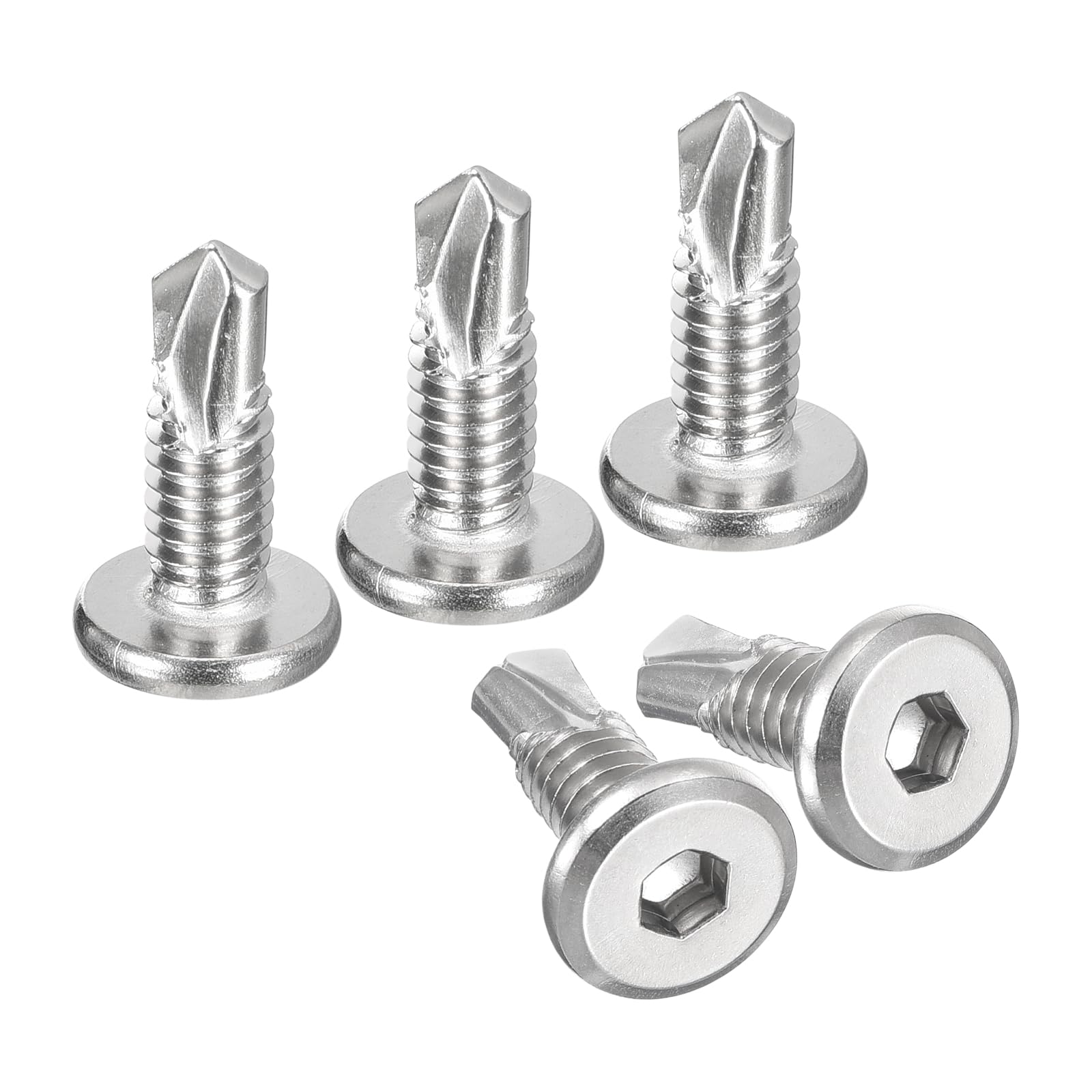 uxcell Hex Socket Self Tapping Screws, 1/4 x 3/4 410 Stainless Steel Sheet Metal Flat Head Drilling Screw 50pcs, Silver