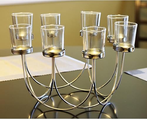 Miniatura 4 de Seraphic - Portavelas de mesa redonda de hierro para decoración de centro de mesa para bodas, patio al aire libre, cocina, comedor y mesas de café,