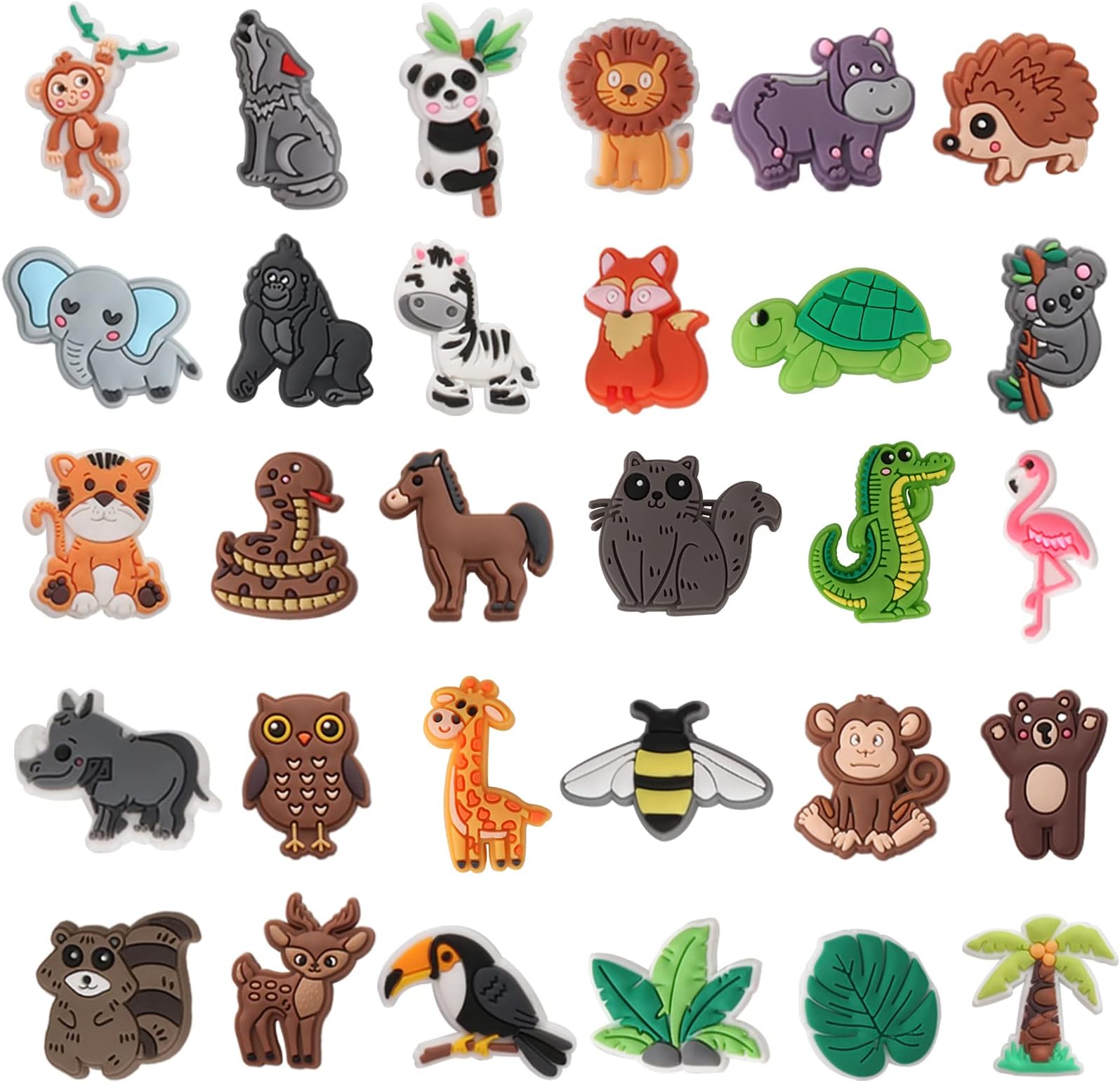Jungle Animals Shoe Decoration Charms, 30PCS Jungle Safari Animals Shoe Charms Monkey Lion Tiger Zebra Elephant Shoe Charms for Adults, PVC Shoe Charm Accessories for Party Favors Birthday Gifts
