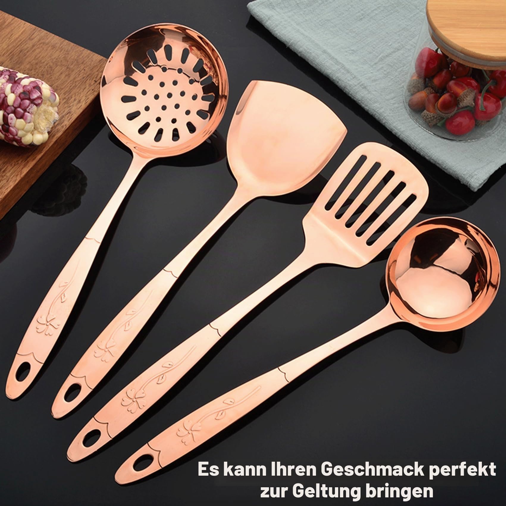 5-teiliges Küchenutensilien-Set aus reinem Kupfer, stilvolles Kupfer-Küchenzubehör, Kochgeschirr-Set für Zuhause oder Restaurant Kochen (5)