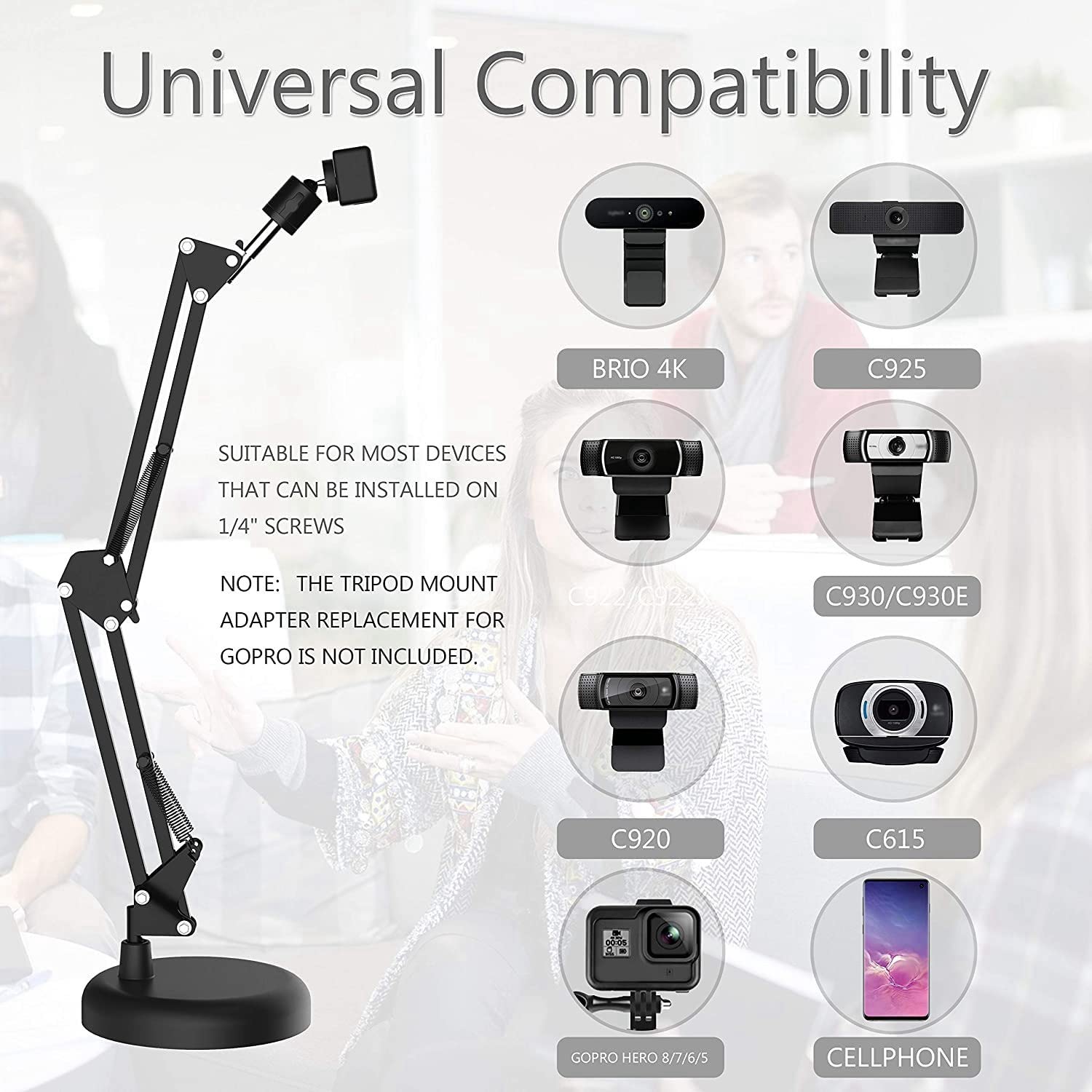 ziyuan Support de Webcam pour Support de Bras de Ciseaux de FlèChe de Suspension de Bureau avec Base Ronde AméLioréE, pour Webcam