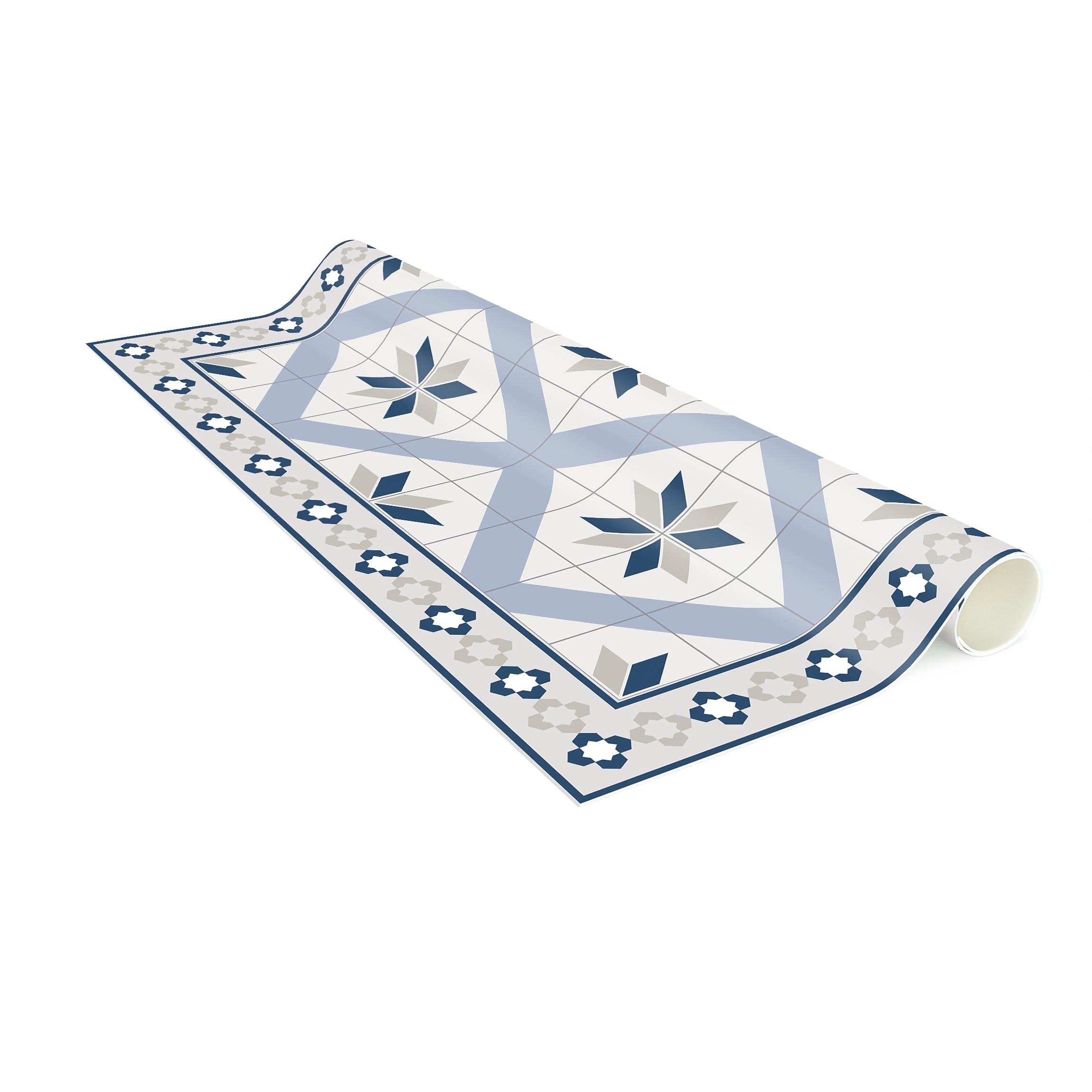Tapis en Vinyle essuyable à l'eau à Motifs Collage sans Bulles Protection de Sol géométrique Tapis antidérapant Bleu Imitation carrelage Cuisine Couloir 3113 (40x40cm)