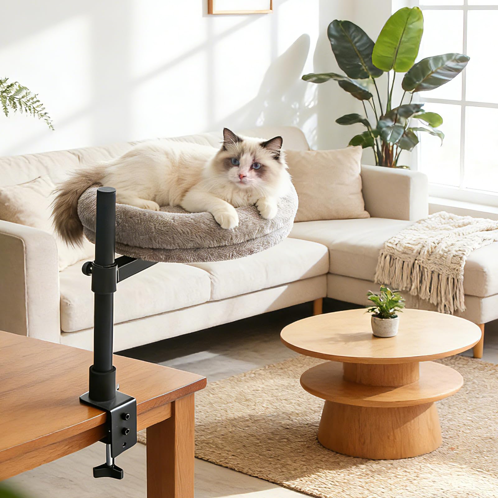 Katzenbett Schreibtisch, – 360° Drehbare Katzenhängematte Für Den Büroschreibtisch, Stabiler Metallrahmen (Bis 7 Kg Belastbar), Werkzeuglose Montage, Weicher Und Waschbarer Bezug