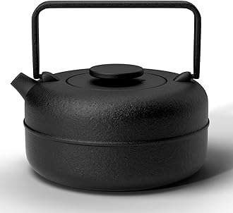 Toptier Teapot with Removable Infuser, Cast Iron Tea Kettle Stovetop Safe, Solid Geometry Cylinder Design Tea Pot Coated with Enameled Interior for 27 Ounce (800 ml), Black