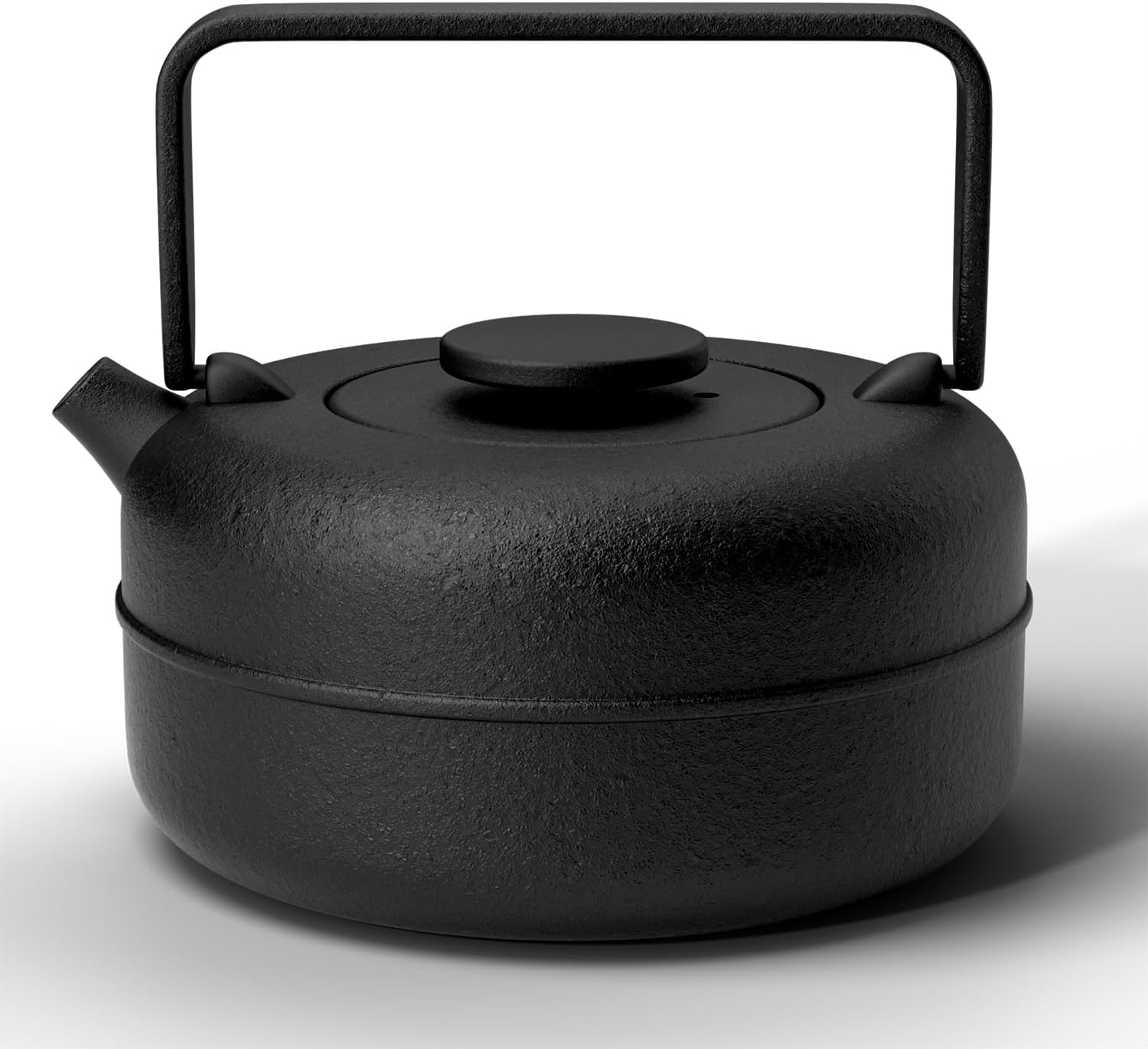 Teapot with Removable Infuser, Cast Iron Tea Kettle Stovetop Safe, Solid Geometry Cylinder Design Tea Pot Coated with Enameled Interior for 27 Ounce (800 ml), Black