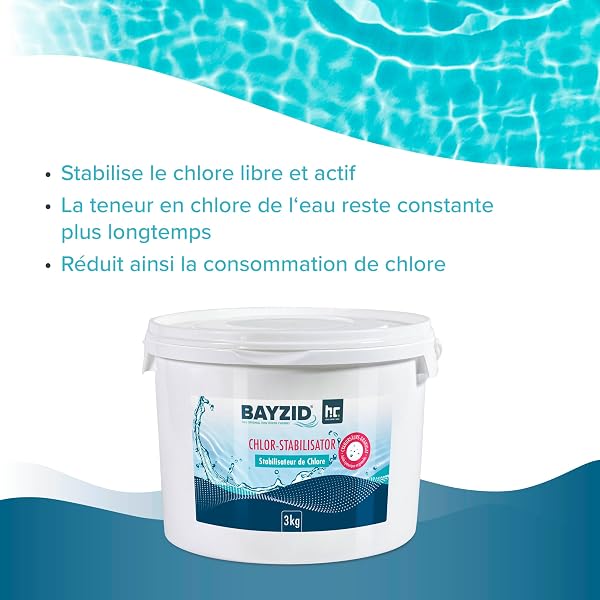 BAYZID Granulés stabilisateurs de chlore 3 kg (acide cyanurique) – Protection UV pour chlore de piscine – Réduit la consommation de chlore et prolonge la désinfection – Convient pour piscine d'eau - 5