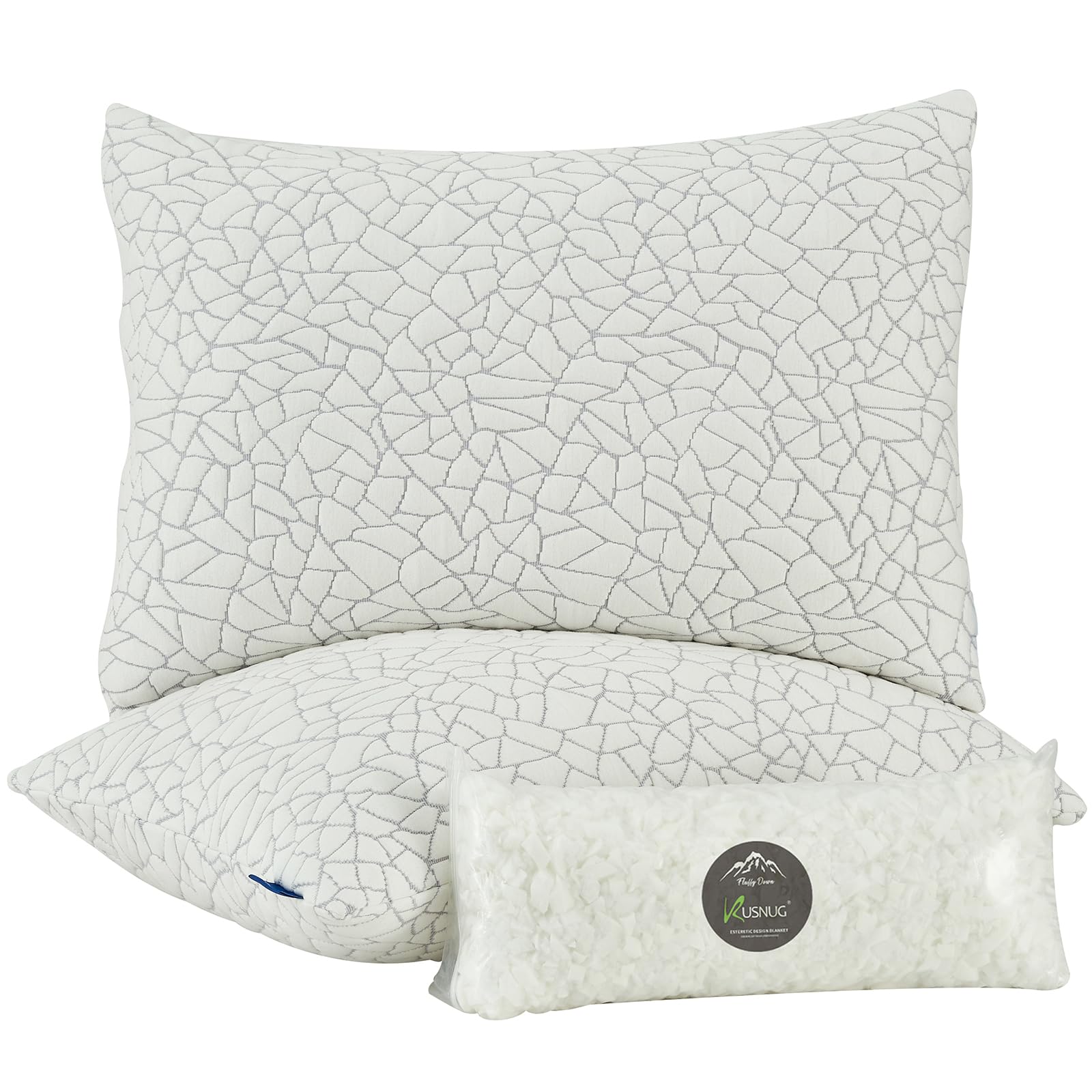 KUSNUG Bed Pillows King Size Set of 2 for Sleeping, Shredded Memory Foam Adjustable Pillows, Rayon Made from Bamboo Pillows with Removable Cover, Soft and Firm Pillow for Side Back Stomach Sleepers