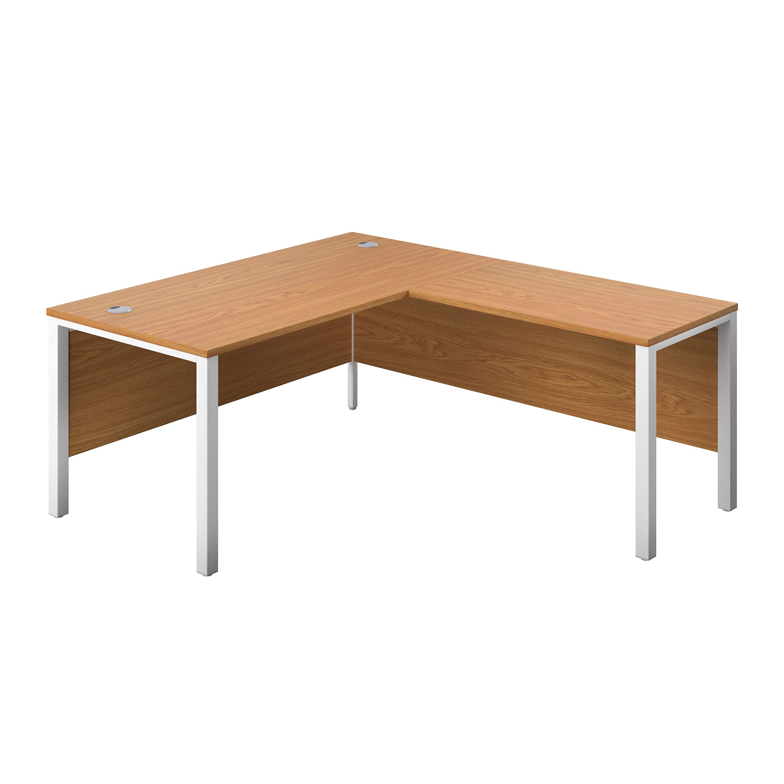 Office Hippo Heavy Duty Corner Office Goalpost Desk with Right Return, Home Office Desk, Filing, PC Desk For Office or Home, 5 Yr Wty, MFC - Oak Top, White Legs, 160cm x 180cm