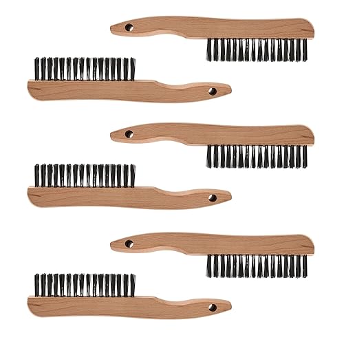 Juego de 6 cepillos para raspar de alambre con mango de madera (6 unidades, 10 pulgadas, 4 x 6 filas, cepillos de alambre de acero al carbono con