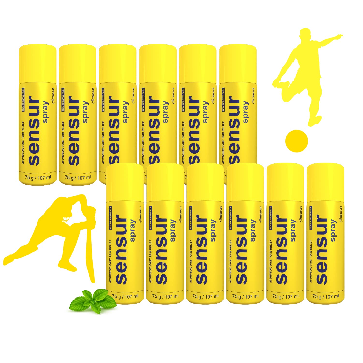 Sensur Ayurvedic Fast Pain Relief Spray - 100ml + 7ml (Pack of 1 x 107ml) | Safe for Men, Women & Kids | 100% Ayurvedic Formula with Fast Action (Pack of 12)
