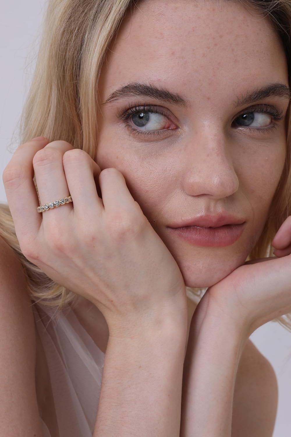 14K Gold Filled Rings for Women, CZ Bezel Set Stackable Rings