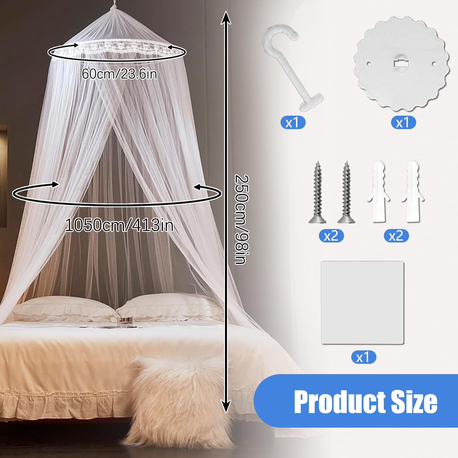 Zanzariera da Letto Zanzariera da Viaggio Letto Bambino Baldacchino per Amaca Casa Viaggi Campeggio 60x250x1050cm Bianco