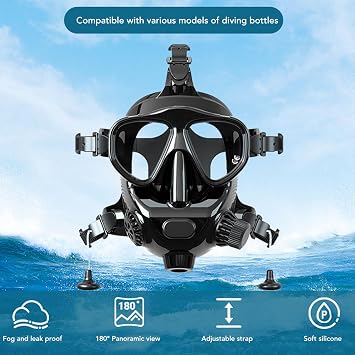 PerGar Full Face Diving Goggle, Mini Scuba Tank WithMask, Anti Fog Leakproof Diving Goggle, 180 Panoramic View Silicone Scuba Face Goggle, Snorkel MaskWith Camera Mount