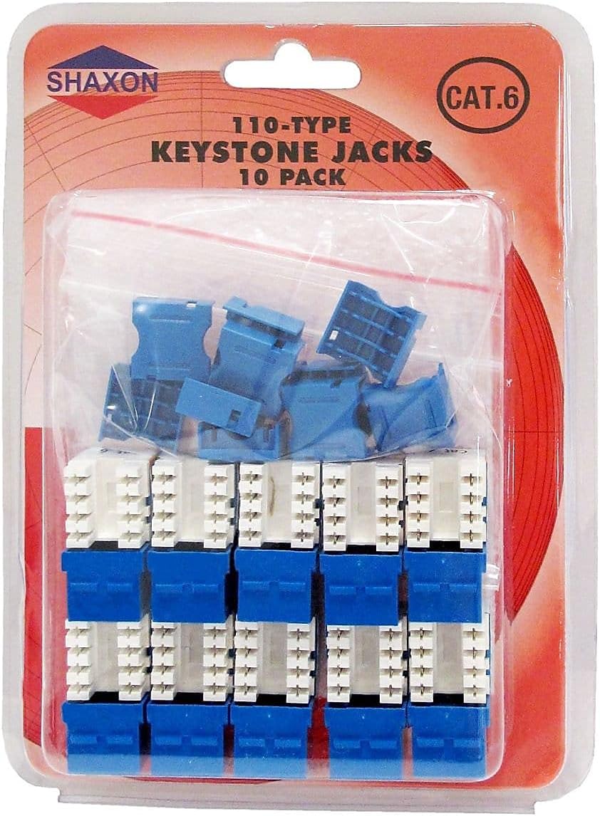 Shaxon BM703U810-10B, Category 6 Keystone Jack 10 Pack, RJ45 to 110 - Blue