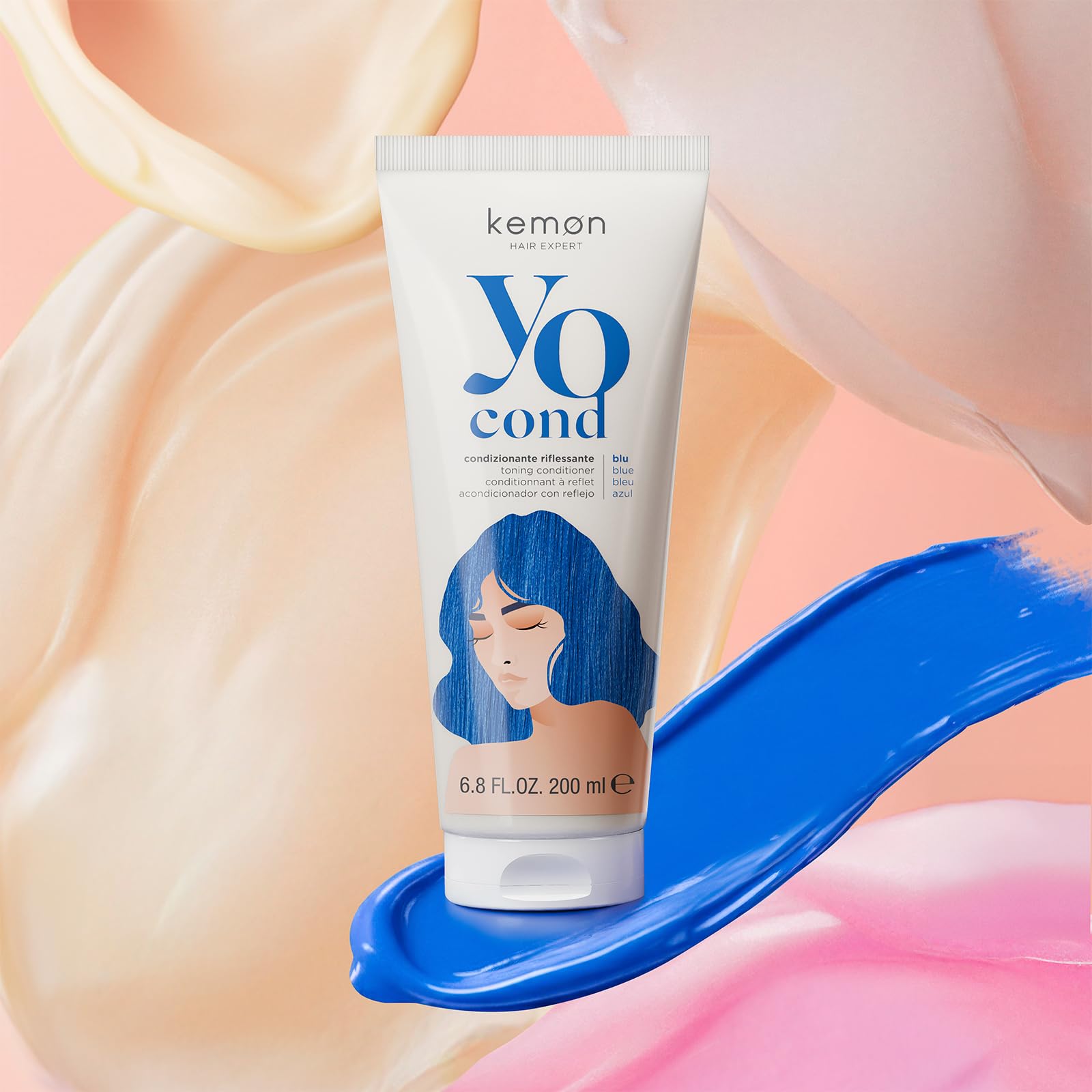 Kemon Yo Cond Blu - Maschera Riflessante Professionale con Formula YoVeg e Velian Complex, Nutre e Illumina i Capelli in 3 Minuti, 88% Ingredienti Naturali, 200 ml