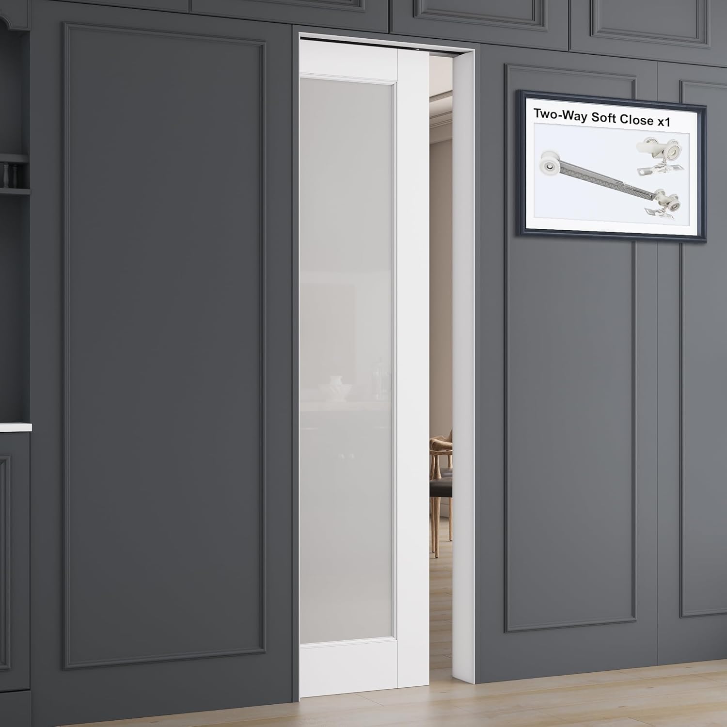 All-Inclusive Soft-Close Sliding Pocket Door 18" x 80" Frosted Glass Sliding Doors with Frame & Hardware Kit, Pocket Interior Doors for Home, White Primed