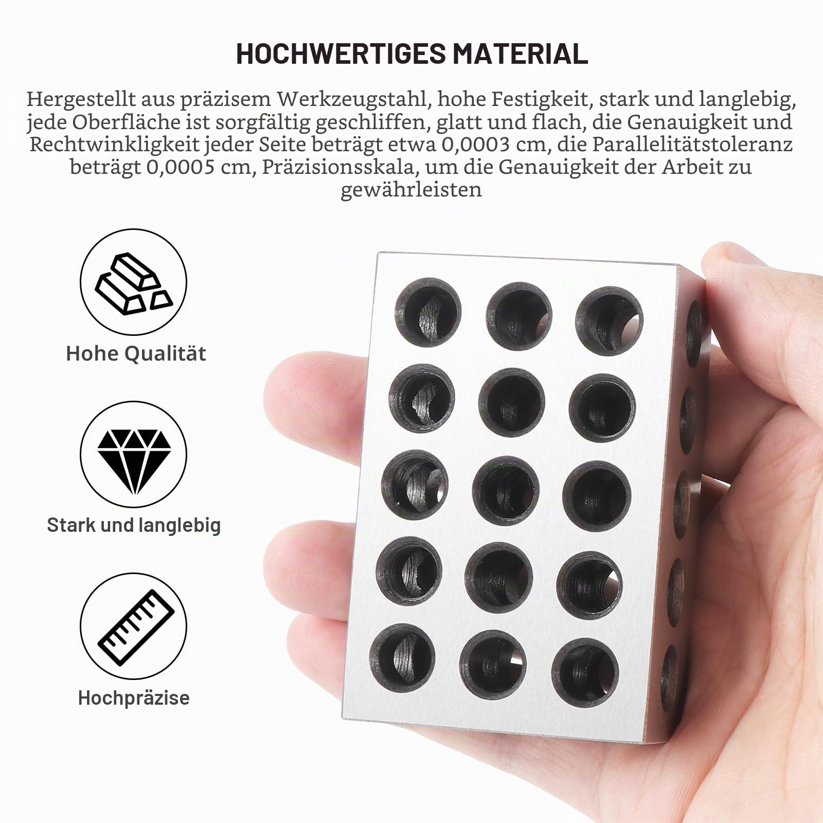 HSEAMALL 1-2-3 Blöcke Präzisionsstahl Parallelblöcke 23 Löcher 2,5 x 5,1 x 7,6 cm Maschinisten-Frässet