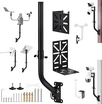 Universal Adjustable Outdoor Antenna Mounting Pole Weather Station Mount Heavy-Duty J-Shaped Bracket for Starlink Dish Weather Station Pole WiFi Extender Antennas34.65 * 1.26 Inches