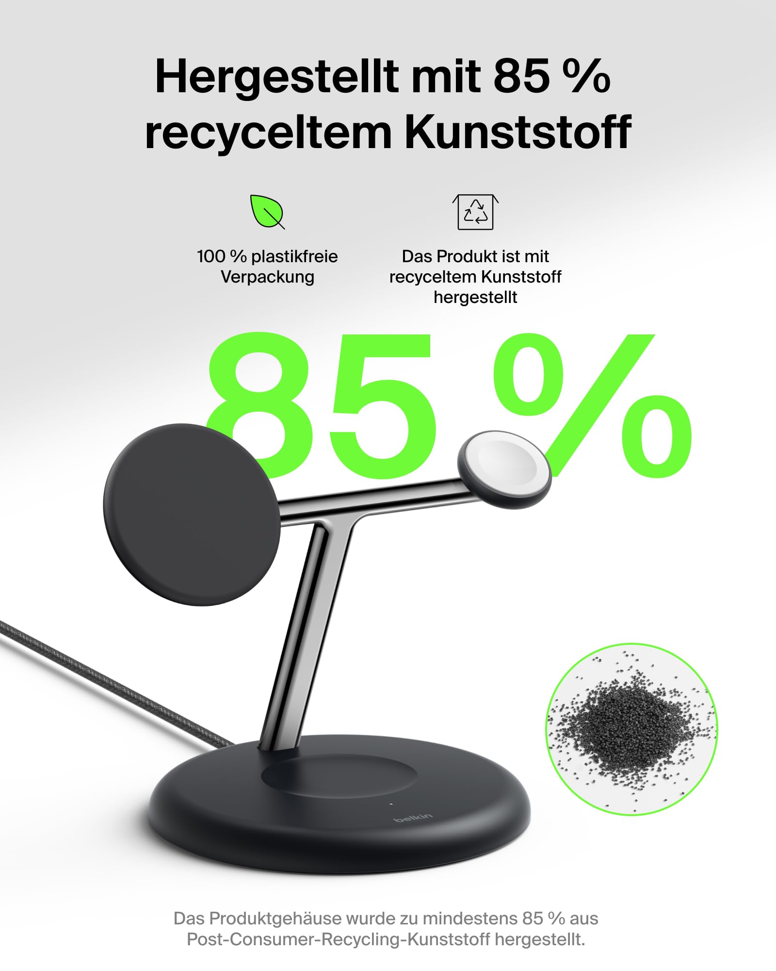 Belkin UltraCharge 3-in-1 Induktive Ladestation mit Qi2, 25W – Schwarz | Qi2.2-zertifiziert, MagSafe Kompatibles Kabelloses Ladegerät für iPhone, Apple Watch, Kopfhörer; USB-C-Kabel, 45W Netzteil