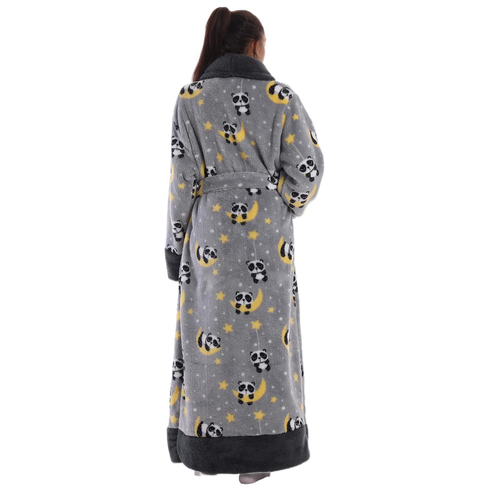 Peignoir de Bain Long en Flanelle Épaisse et Douce 140 cm sans Capuche - Robe de Chambre Chaud avec Poche et Ceinture - Taille Unique pour Femme, Homme - Cadeau Maison Spa