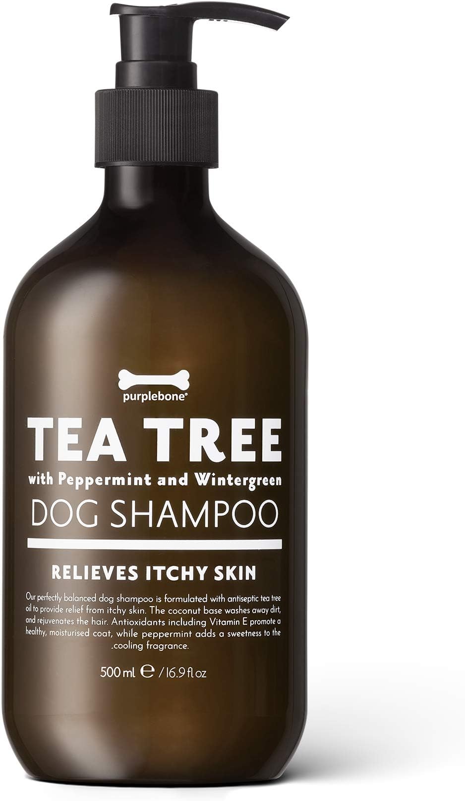 Purplebone Tea Tree Dog Shampoo, 500ml Concentrate | For Cleaning Dirty Coats | Moisturises Hair and Relieves Itchy Skin | With Peppermint & Wintergreen | Natural Dog Grooming Products