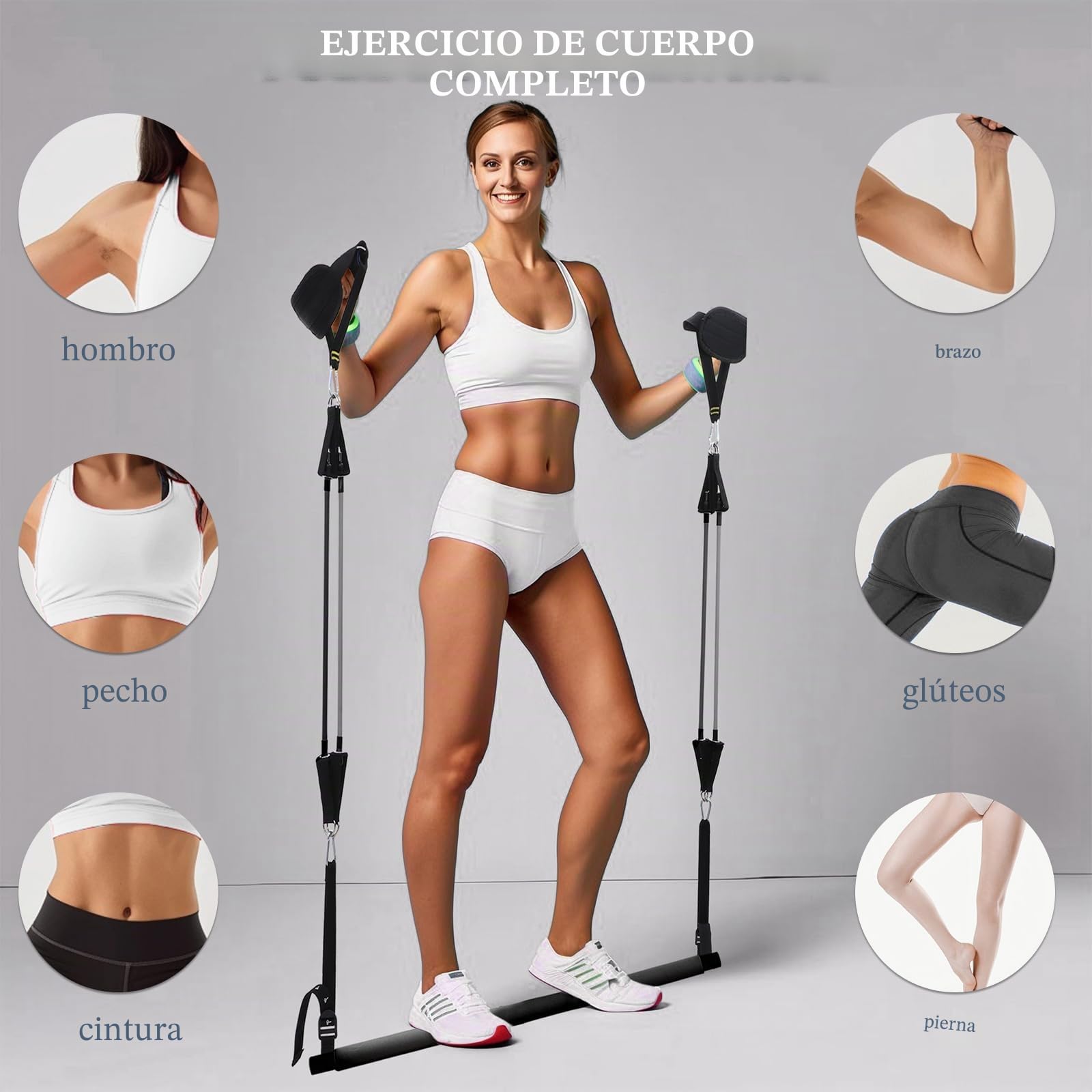 Barra de Pilates con 6 Gomas Elasticas Musculacion, Látex Bandas de Resistencia Bandas Elasticas Fitness Smartworkout para Casa y Gimnasio Yoga Pilates Estiramiento Fitness